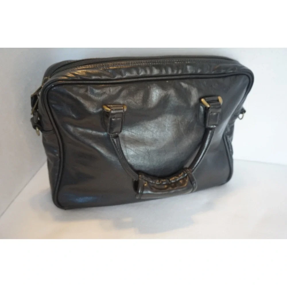 Mercury Luggage Seward Trunk Black Faux Leather Briefcase Attache Bag 8113